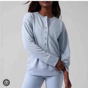 Athleta Balanced Henley Sweatshirt Size Large Color Blue